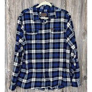 Orvis Big Bear Heavy Flannel Button Up Shirt Shacket Men’s L Blue Plaid Pockets